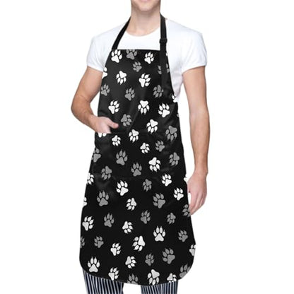 Sweetshow Cute Dog Apron with 2 Pockets and Adjustable Neck Waterproof Kitchen Cooking Dog Grooming Aprons for Women Men - color: Dog Paw 1
