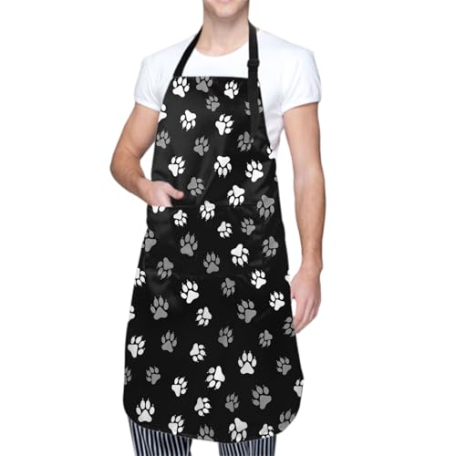 Sweetshow Cute Dog Apron with 2 Pockets and Adjustable Neck Waterproof Kitchen Cooking Dog Grooming Aprons for Women Men - color: Dog Paw 1