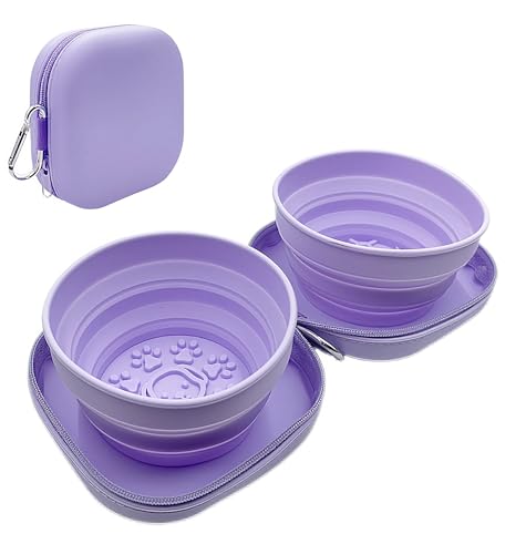 Portable Dog Bowl, Collapsible 2-in-1 Travel Dog Bowls with Carabiner Clip, Silicone Double Pet Food and Water Dish for Outdoor Camping and Hiking (Purple) - color: Purple