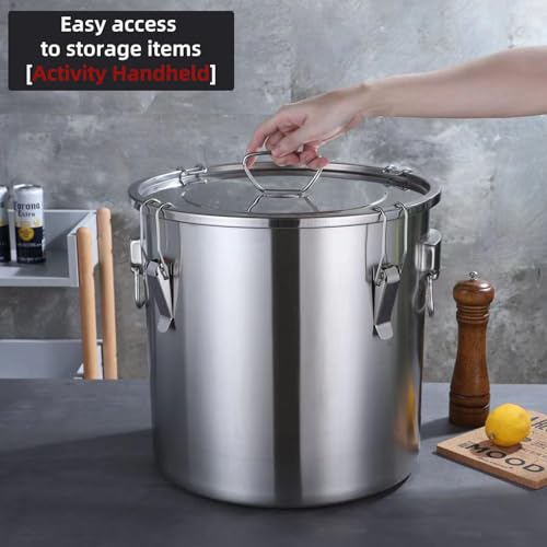 304 stainless steel food storage containers with lids lock clips airtight container large airtight for rice flour sugar grain coffee bean storage containers Kitchen jar (5.55gal/21L) - size: 5.55gal