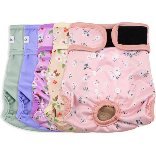 Female Dog Diapers 5Pcs - Premium Reusable Diapers for Doggie in Heat - Highly Absorbent Dog Diapers Female for Pet Incontinence with Adjustable Snaps,Flowers M - color: Flowers, size: Medium