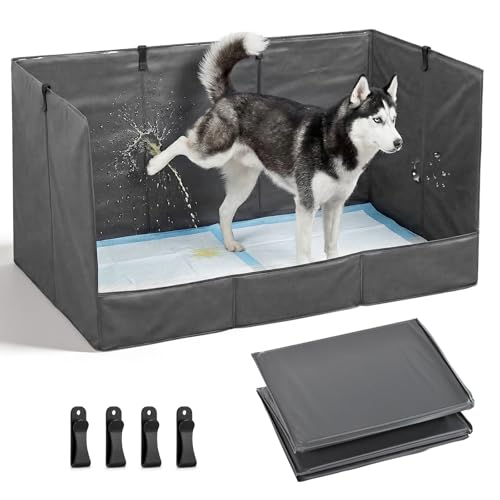 Foldable Dog Litter Box with High Walls, Waterproof Indoor Dog Potty Tray with 4-Inch Baffle, 33.5"×23.6"×15.9" Dogs Pee Pad Holder for Puppies Small and Medium Dogs