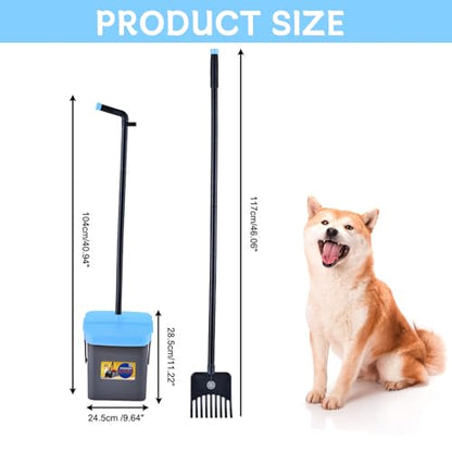 Geyecete Dog Pooper Scooper Pooper Scooper for Dogs - Long Handle Outdoor Cleanup Tool with 35 Waste Bags Dispenser -Portable Pet Waste Pick Up Set