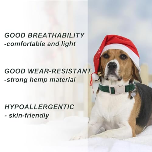 DOGWONG Cotton Hemp Dog Collar, Heavy-Duty Christmas Green Dog Collar Adjustable Soft Natural Fabric Pet Dog Collar Cute Holiday Puppy Necklace for Small Medium Large Dogs - color: A: Blackish green, size: X-Small