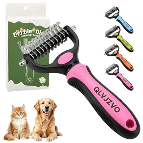 Pet Grooming Tool for Dogs and Cats, Dual-Sided Pet Comb, Professional Deshedding Tool, Pets Hair Remover Shedding, Long Haired Dog Brushes, Undercoat Combs Supplies, Cat Brush Rake - color: Pink-S