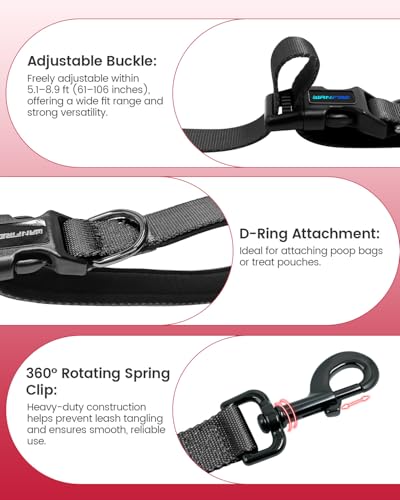 Hands Free Dog Leash, 5.1-8.9Ft Crossbody Long Leash, Waist Dog Belt for Small & Medium Dogs, City Walking & Running Outdoor Hiking &Travel etc. (Black) - color: Black