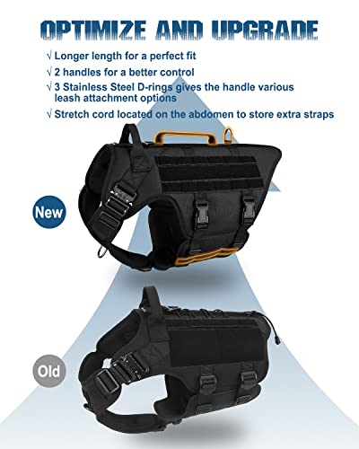 Tactical Dog Harness - PETNANNY Service Dog Vest for Large Dogs Fully Body Coverage in Training Dog Harness with 2 Reflective Dog Patches, Handle, Hook and Loop Panels, Dog MOLLE Vest (Black, XL) - color: Black, size: Extended Back XL (Chest: 31-49", Neck