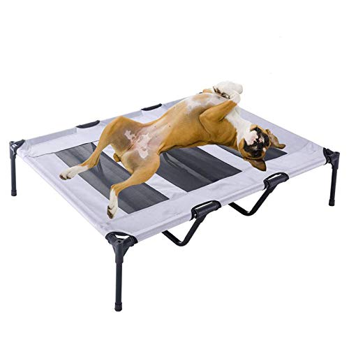 Elevated Dog Bed with Removable Canopy w/Convenient Carrying Bag Indoor Shade 1680D Portable Raised Oxford Fabric Outdoor Cooling Dog Cot Cat Bed Pet Tent for Camping (48", Grey)