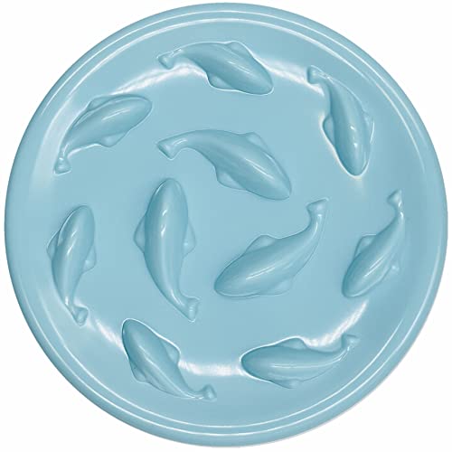Slow Feeder Bowl for Cats and Small Dogs,Cilkus Fish Pool Design, Fun Interactive Bloat Stop Puzzle Feeder Bowl Healthy Eating Diet Made of Melamine Food Grade Material Dishwasher Safe (Blue) - color: Blue