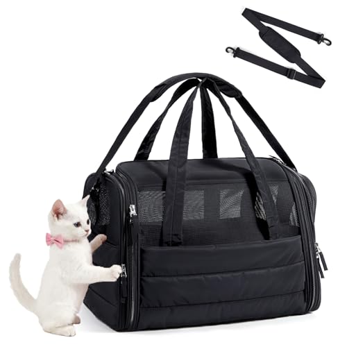 BAGSMART Cat Carrier: Soft-Sided Pet Carrier for Small Medium Cats Dogs Puppy Quilted Collapsible Puffy Travel Bag Up to 20 Lbs Black - color: Black, size: 18.1"L x 11.0"W x 11.0"H