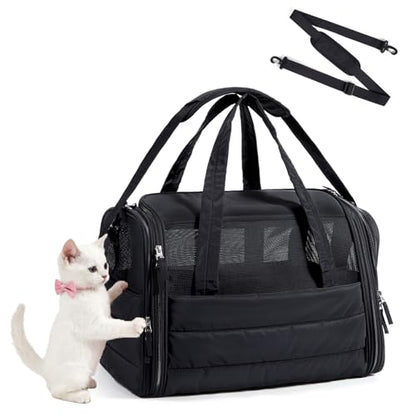 BAGSMART Cat Carrier: Soft-Sided Pet Carrier for Small Medium Cats Dogs Puppy Quilted Collapsible Puffy Travel Bag Up to 20 Lbs Black - color: Black, size: 18.1"L x 11.0"W x 11.0"H