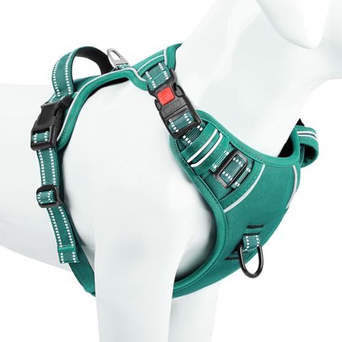 Timos Dog Harness Small Sized, No Pull Pet Harness with Neck Lockable Snap, No Choke Front Clip Reflective Vest, Adjustable Metal Rings 3 Buckles, Easy Control Handle for Small Dogs Grass Green S - color: Lock Grass Green, size: Small (Pack of 1)