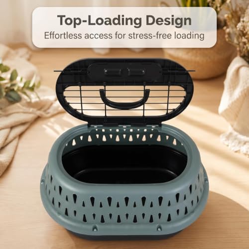 Green Top Load Pet Carrier for Cats & Small Dogs – 19" Soft-Sided Kennel, Lightweight Travel Crate for Pets up to 10 lb for Car, Plane, Vet, or Overnight Stays