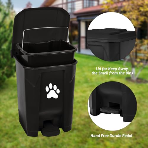 tebiete Dog Poop Trash Can Outdoors Pet Waste Station with Lid Dog Waste Disposal Container with Removable Inner Bin Bucket Hands-Free Pedal Garden Yard Home with 5Rolls Waste Bags, Black - color: Black with 5rolls Bags
