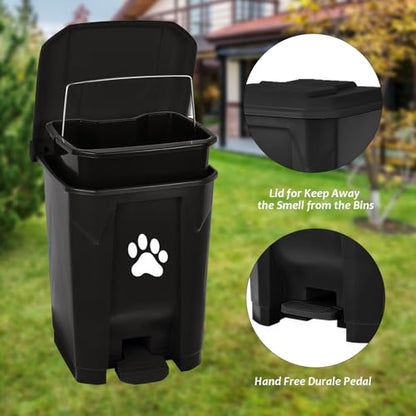 tebiete Dog Poop Trash Can Outdoors Pet Waste Station with Lid Dog Waste Disposal Container with Removable Inner Bin Bucket Hands-Free Pedal Garden Yard Home with 5Rolls Waste Bags, Black - color: Black with 5rolls Bags