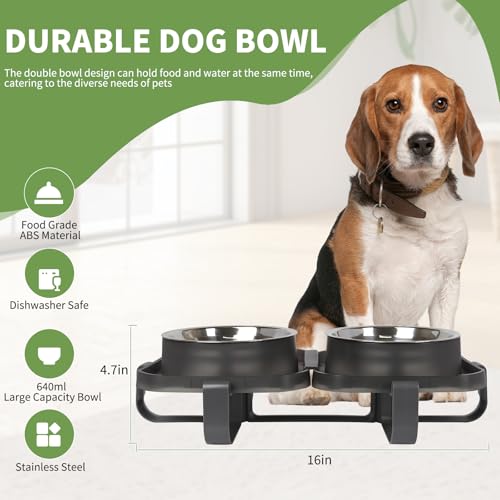 Elevated Dog Bowls, Stainless Steel Raised Dog Bowl with No Spill Dogs Food & Water Bowl for Small Medium Breed, Neater Dogs Feeding Station Non-Slip Water Bowls Set of 2 with Stand for Pet - size: Set of 2 - B