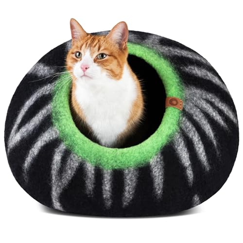 MEOWFIA Cat Cave – Premium Felt Cat Bed Enclosure for Indoor Cats, Handmade Merino Wool (Shining Tiger, Large) - color: Shining Tiger, size: Large