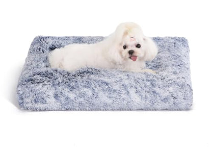 Bedfolks Waterproof Crate Bed, Plush Dog & Cat Bed with Removable Washable Cover, Faux Fur Kennel Pad, 23"x18", Dark Blue - color: Dark Blue, size: Small(23x18'')