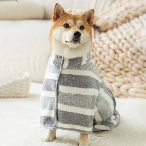 YiZYiF Microfiber Dog Bath Towel Robe Super Absorbent Pet Drying Coat with Adjustable Collar and Belly Strap for Swimming Gray Medium