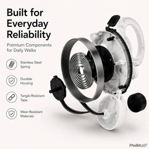 Paw Ballet Retractable Dog Leash with USB Rechargeable LED Light, Reflective Tape, One-Button Brake & Lock, Smooth Retraction System, Comfortable Non-Slip Handle for Small and Medium Dogs