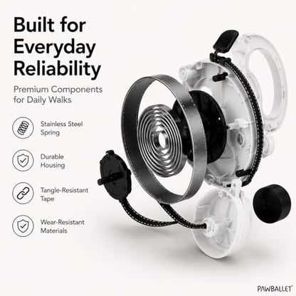 Paw Ballet Retractable Dog Leash with USB Rechargeable LED Light, Reflective Tape, One-Button Brake & Lock, Smooth Retraction System, Comfortable Non-Slip Handle for Small and Medium Dogs