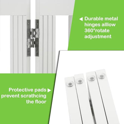 SPIRICH 96" Extra Wide 28" Tall Wooden Freestanding Foldable Dog Gate, Pet Gate Indoor, 4 Panels, White - color: Antique White, size: [4 Panels]96"W x 28"H
