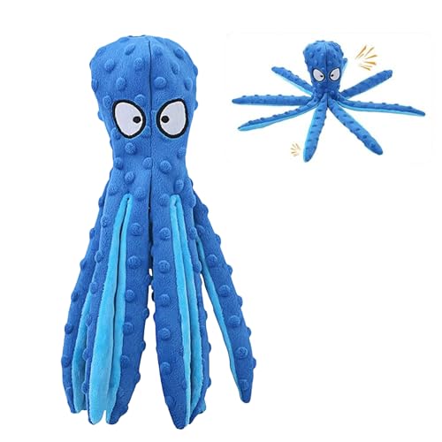 Octopus Dog Toy, No Stuffing Plush Squeaky Crinkle Toy to Keep Dogs Busy, Interactive Chew Toy for Puppies Small Medium Large Dogs, Blue, Tail Town - color: Blue