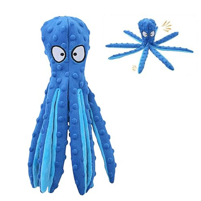 Octopus Dog Toy, No Stuffing Plush Squeaky Crinkle Toy to Keep Dogs Busy, Interactive Chew Toy for Puppies Small Medium Large Dogs, Blue, Tail Town - color: Blue