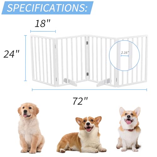 Wooden Dog Fence,24”H Free Standing Pet Gate for Dog Cat, Tall Wooden Dog Gates for Doorway, Stairs, Foldable Pet Fence for The House, Expandable Dog Barrier, Indoor Use, White