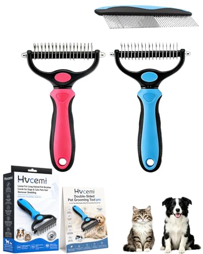 Double-Sided Pet Grooming Tool pro Brush for Deshedding Dog Brush Removes Tangles Knots and Loose Fur Long Haired Pet Brushes Comb for Dogs & Cats Pets Hair Remover Shedding(2pcmixD(blueL+redL)) - color: 2pcmixD(blueL+redL)