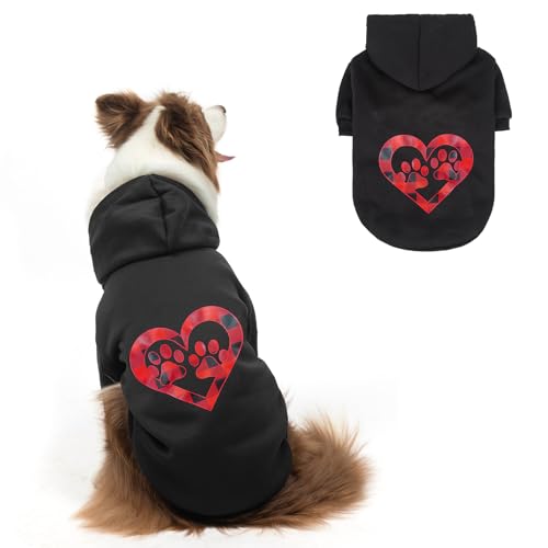 SCENEREAL Valentine Dog Hoodie Sweaters with Leash Hole, Warm & Soft Fleece Dog Sweater & Sweatshirt for Small Medium Large Dogs, Pets Clothes Cold Weather Costume, Heart Print L - color: Black (Heart Print), size: Large