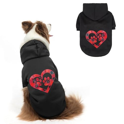 SCENEREAL Valentine Dog Hoodie Sweaters with Leash Hole, Warm & Soft Fleece Dog Sweater & Sweatshirt for Small Medium Large Dogs, Pets Clothes Cold Weather Costume, Heart Print L - color: Black (Heart Print), size: Large