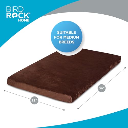 BIRDROCK HOME 2" Memory Foam Dog Bed | Ultra Soft Plush Pet Bed | Removable Cover | Pet | Crate Bed (34 x 22, Brown) - size: Medium