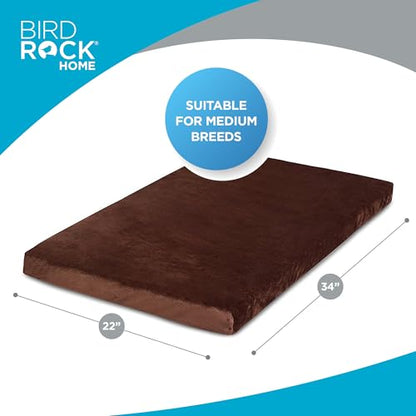 BIRDROCK HOME 2" Memory Foam Dog Bed | Ultra Soft Plush Pet Bed | Removable Cover | Pet | Crate Bed (34 x 22, Brown) - size: Medium