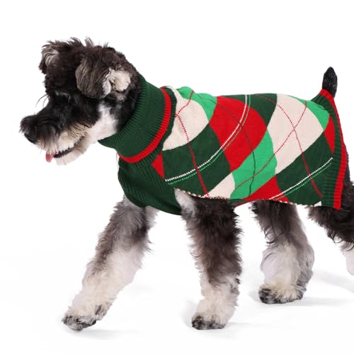 KOOLTAIL Dog Christmas Sweater Pet Knitted Clothes - Classic Plaid Pull Over Turtleneck Dog Sweaters with Leash Hole Warm Dogs Winter Clothing for Small Medium Dogs Cats Puppy Boy Girl Red & Green XS - color: Red & Green, size: X-Small