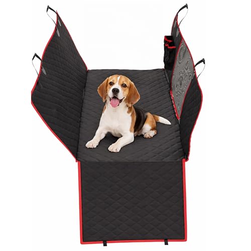 Dog Car Seat Cover for Back Seat, Waterproof, Scratchproof, Nonslip, Dog Hammock for Car, Safety Harness Included, Seat Covers for Pet Dogs, Standard Size (Black/Red) - color: Black with Red Trim, size: Car Size (Standard)