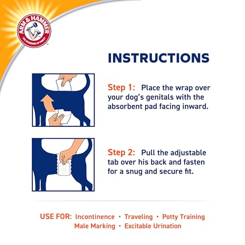 Arm & Hammer Small Male Dog Wraps, Disposable Belly Band Diapers with Baking Soda Odor Control, Super Absorbent Leak Resistant Design for Marking and Incontinence, 12-19 Inch Waist, 12 Count - size: Small