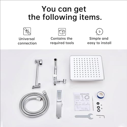 G-Promise All Metal 12 Inch Thickness Rain Shower Head with Handheld Built-in Power Wash Mode, Pause Setting 3-way Diverter, Full Body Coverage Waterfall Showerhead, Luxury Bathroom Upgrade (Chrome) - color: Chrome, size: 12 Inches