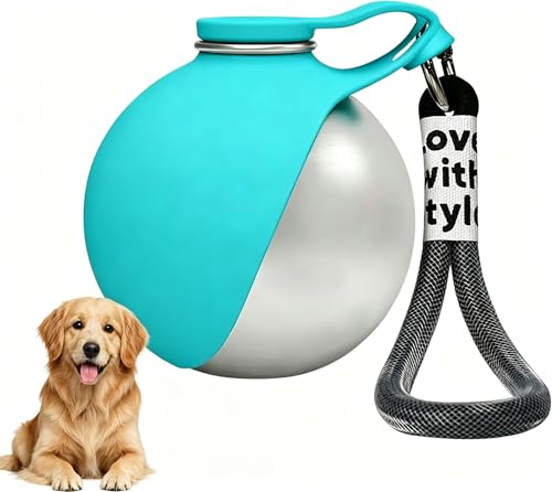 2 in 1 Portable Dog Water Bottle with Bowl,New Foldable Pet Water Cup – 10oz Stainless Steel Travel Pet Water Dispenser, Lightweight & Perfect for Small Dogs, Walking, Hiking, and Travel (Blue)