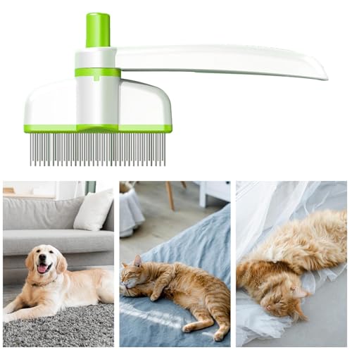 Pets Grooming Comb - Dog Hair Comb | Rotation Design Pet Grommer Comb with Release Button | Detangling Cat Comb | Dematting Comb | Cat Comb for Pets Removing Loose Hair for Shedding and Detangling - color: Green