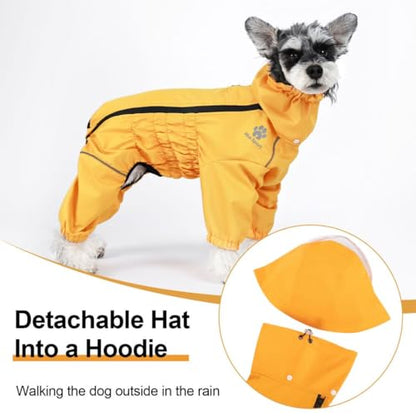 PINA Dog Raincoat, Waterproof Jacket with Hood & Reflective Strap, Lightweight Poncho with Leash Hole for Wet Weather - color: Yellow, size: XXL(chest:23.6in)