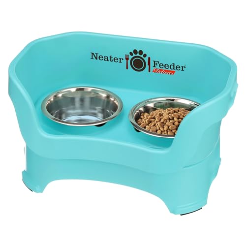 Neater Pet Brands Neater Feeder Deluxe Mess Proof Dog Bowls Elevated for Medium Dogs 19-40 lbs, Made in USA, No Spill Raised Dog Food Bowl Stand Feeding Station, Food and Water Bowl Set, Aquamarine - color: Aquamarine, size: Medium with Standard Bowl