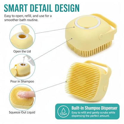 Soft Silicone Pet Bath Massage Brush for Dogs & Cats, Gentle Grooming Cleaning Tool for Puppy Kitten Washing, yellow - color: Yellow
