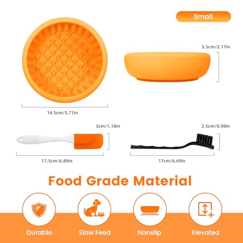 Dog Slow Feeder Licking Bowl,Freezeable Anxiety Relief Treat Dispenser, Non-Slip Anti-chocking Pet Dish,Entertainment Interactive Puzzle Toy for Small Medium Breed, BPA Free Silicone Dishwasher Safe - color: yellow, size: S