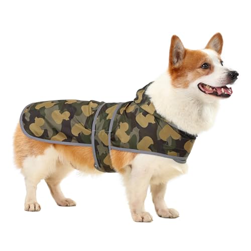 Dog Raincoat for Large Dogs Waterproof Jacket Hooded Rain Coats with Reflective Strips Leash Hole & Poncho Adjustable Fit (CamoDuck,L) - color: Camo Ducks, size: Large