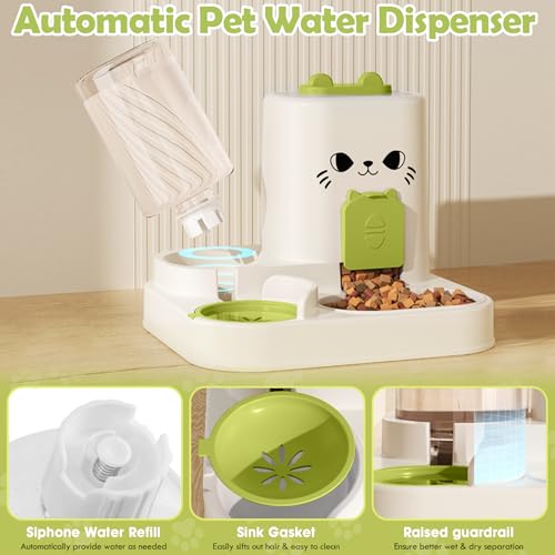 1.6L Auto Gravity Pet Feeder and 0.6L Water Dispenser Set, Automatic Cat Food and Water Dispenser, Gravity Pet Feeder for Small Medium Dog Puppy Cat Kitten (Green) - color: Green