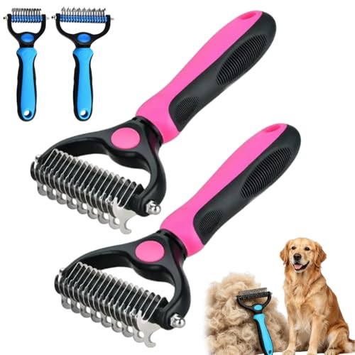 Whimsyard Dog Brush, Dual-Groom Pro All Pets Detangling Brush, Pet Pro Grooming Tool, Universal Detangling Comb for Dogs, Double-Sided Stainless Steel for Coat Care & Shedding Removal (Pink*2/L) - color: Pink*2/L