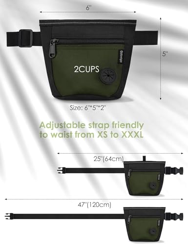 Gobeigo Dog Treat Pouch and Training Clicker, Upgrade Two Magnetic Closure to Prevent Spills, 2 Cup Treat Bag with Poop Bag Dispenser, Metal Clip Waist Belt Fanny Pack for Pet Walk (Black/Army Green) - color: D-Black/Army Green
