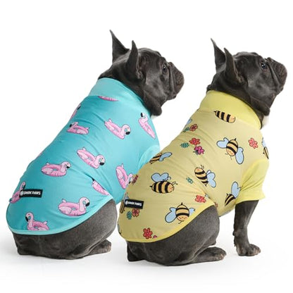 Spark Paws Sunblock Dog T-Shirt, SPF30 Protection, Lightweight Breathable Quick Dry for Dogs with Sensitive Skin - Bees & Flamingo (Set of 2) - Size XL - color: Bees & Flamingo, size: XL: 25-40lbs