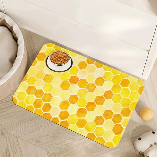 Honeycomb Bee Geometric Dog Food Mat for Floors,Absorbent Quick-Dry Pet Feeding Mat,Cat Dog Bowl Mats for Food and Water,Non-Slip Pet Accessories Supplies 12"x20" - color: Honeycomb Bee Geometric, size: 20"L x 12"W